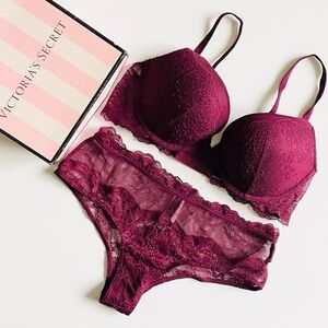 34C SMALL Victoria’s Secret maroon lace bra set